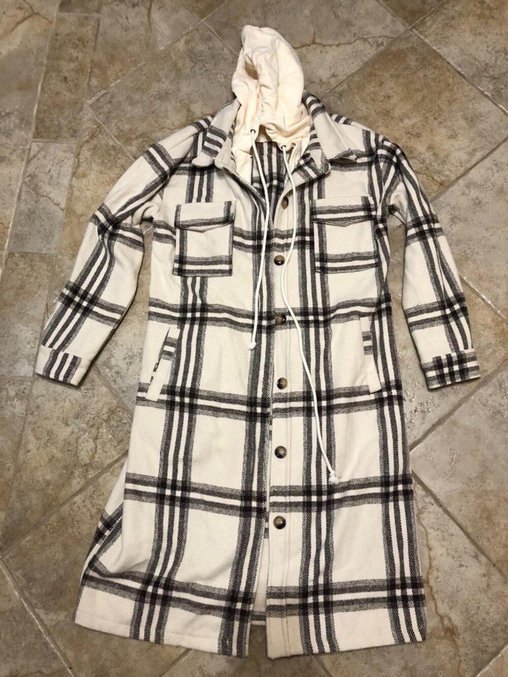 Mystree Twofer Hoodie Plaid Long Jacket - Size Small